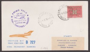 ITALY - 1964 LUFTHANSA ROME to FRANKFURT to HAMBURG FIRST FLIGHT COVER FFC