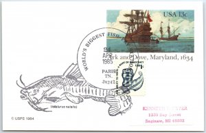 US SPECIAL POSTMARK EVENT CARD WORLD'S BIGGEST FISH FRY STATION PARIS TENN 1985