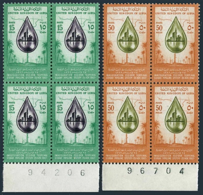 Libya 226-227, MNH. Mi 128-129. Sidrah Pipeline System, 1962. Drop of oil, Map.