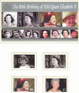 BRITISH ANTARCTIC 2006 Elizabeth II 80th Birthday; Scott 369-73. SG 419-23; MNH