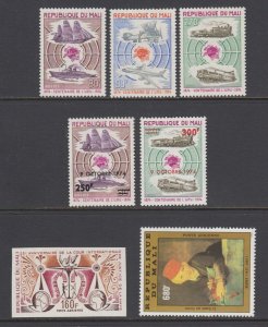 Mali Sc 216-218, 229-230, C129 imperf, C464 MNH. 1974-82 issues, 4 cplt sets, VF