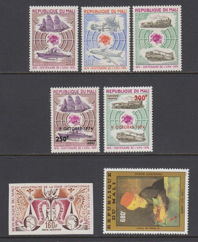 Mali Sc 216-218, 229-230, C129 imperf, C464 MNH. 1974-82 issues, 4 cplt sets, VF