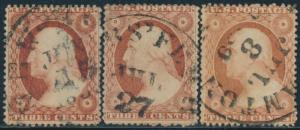 #25 (3) DIFFERENT VF USED WITH MONTH CANCELS CV $375 BS3698