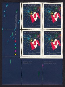 HISTORY * FLAG * FIREWORKS = Canada 1990 #1278 LL Block of 4 MNH