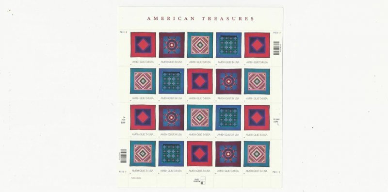  US Stamps/Postage/Sheets Sc #3527a Amish Quilts MNH F-VF OG FV 6.80