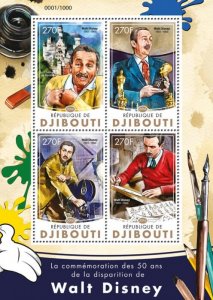 DJIBUTI - 2016 - Walt Disney - Perf 4v Sheet - Mint Never Hinged