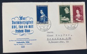 1956 Saarbrucken First Day Cover FDC  To Dresden Germany Mercy Practice