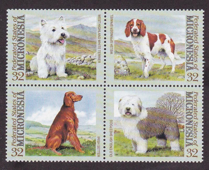 Micronesia # 211, Dogs, Block of Four, NH, Half Cat.