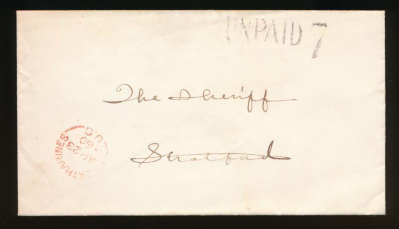 CANADA STAMPLESS COVER 1860 UNPAID 7 