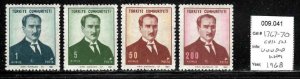 Turkey # 1767-70 ~ Cplt Set of 4 ~ Ataturk ~ Unused, LHM ~ (1968)