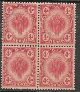 MALAYA KEDAH (P1006B) LEAF 4C  SG 20 BL OF 4    MNH