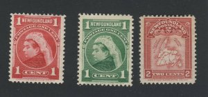 3x Newfoundland MH Stamps #79-1c #80-1c #86-2c Map Guide Value = $75.00