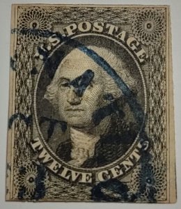 Scott Stamp# 17 - 1851 12¢ Washington Imperforate Black.  Used.  SCV $340.00