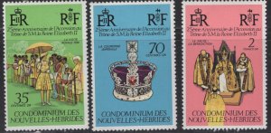 NEW HEBRIDES, FRENCH #233-5 MNH REIGN OF QUEEN 25TH ANNIV