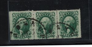 USA #35 Very Fine Used Strip Of Three Pos 1 - 3 R2 