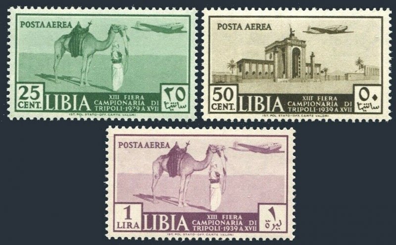 Libya C36-C38,MNH. Mi 102-104. Fair Tripoli 1939.City,Ghadames,Arab,Camel,Plane.