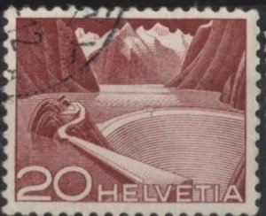 Switzerland 332 (used) 20c reservoir, Grimsel, brn carm (1949)