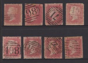 Great Britain 1856 QV 1d Red Sc#20 x 8 Copies Used