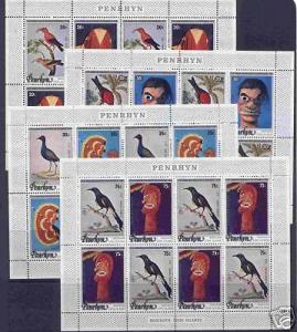 Penrhyn 93-6 MNH Sheets, Birds, Masks