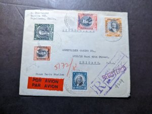 1944 Registered Chile Airmail Overprint Cover Magallanes to Chicago IL USA