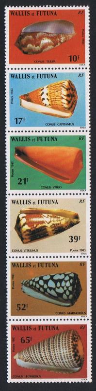 Wallis and Futuna Sea Shells strip of 6v folded SG#428/33 SC#303--313