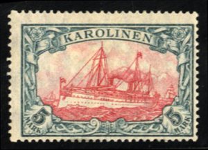 German Colonies, Caroline Islands #23 Cat$35, 1915 5m slate and carmine, hinged