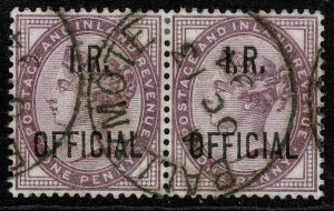 QV I.R. Official 1880-81 1d Lilac Die II Wmk. 49 (Imp. Crown) used Pair S.G. O3