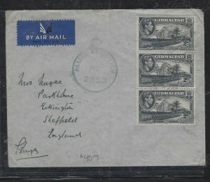 GIBRALTAR COVER (P1912B) KGVI  2DX3 SIDE WMK COVER CENSOR TO ENGLAND 