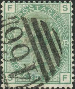 SG150 1/- Green Plate 12 Cat 140 pounds Good Used