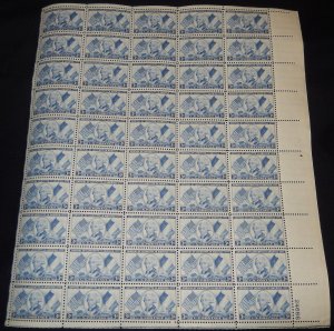 US #1010 3c Marquis De Lafayette, Full Sheet, F/VF OG NH or better post offic...