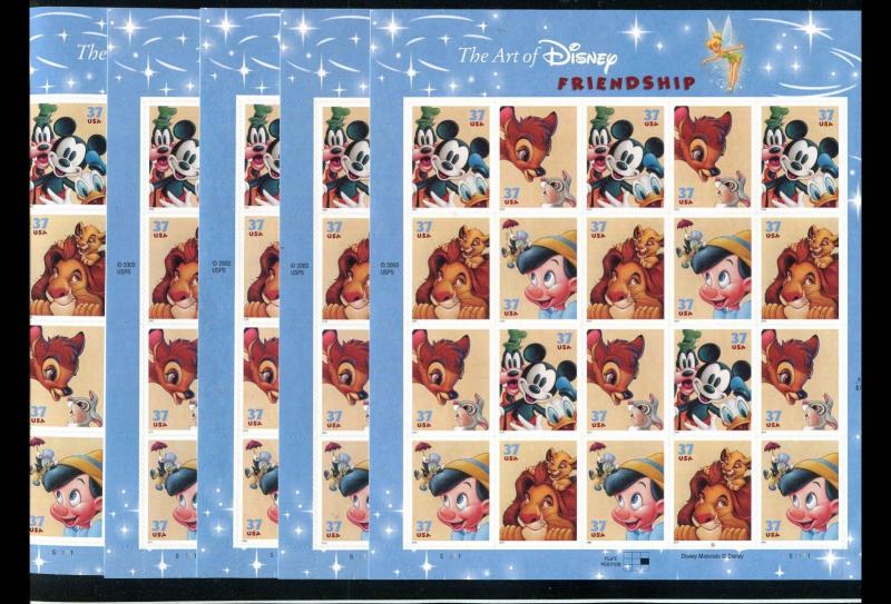 U.S. Sheet Lot 5 Disney Friendship 37¢ Sheets / 100 Stamps (37)