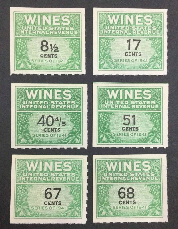 MOMEN: US STAMPS #RE184/RE193 WINES UNUSED LOT #54053