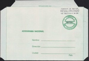 BOLIVIA 1991 overprint / revalued aerogramme unused........................B3308