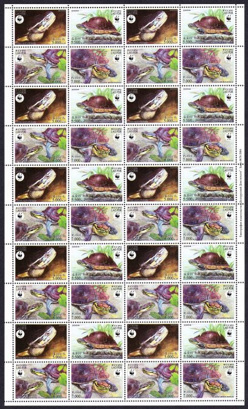 Laos WWF Malayan Box Turtle Full Sheet of 10 sets 40 stamps SC#1625 a-d