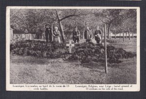 BELGIUM 1915 WW1 ’BURIAL GROUND OF 13 CIVILIANS - LIEGE’ CENSORED POSTCARD
