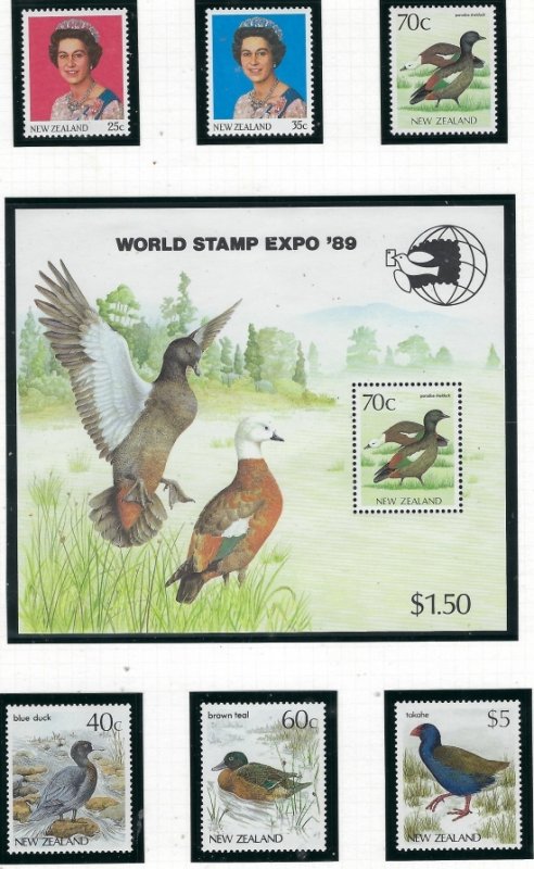 New Zealand 828-35; 832a MNH 1985-89 World Stamps Expo '89 (an2132)