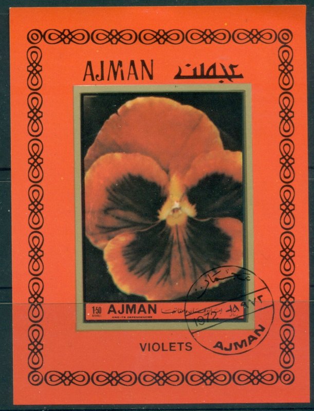 Ajman 1972 Mi#MS466B Flowers, Violets MS IMPERF CTO