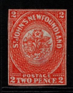 NEWFOUNDLAND SG10 1860 2d ORANGE-VERMILION UNUSED