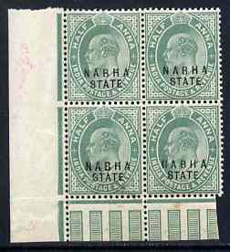 Indian States - Nabha 1903-09 KE7 1/2a green corner block...