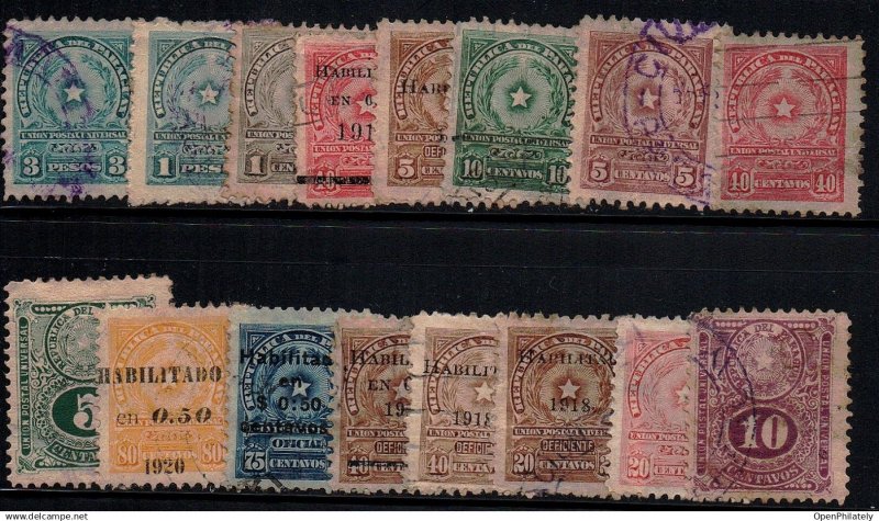 Paraguay classic stamps 1880s to 1950s fiscal official overprints high values