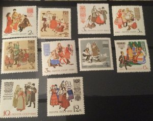 Russia   1961 SC # 2418 - 2426, 2422A, MNH OG  regional costumes