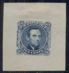 US #116-E1i 10¢ Lincoln die ESSAY blue on 36x39mm thick greenish gray bond paper