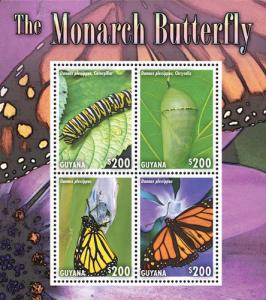 Guyana - Butterflies On Stamps - The Monarch Butterfly - Sheet of 4 - 2014 MNH