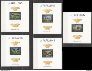 Lx546 Imperf 2013 Central Africa Fauna Insects Butterflies Uv Cardboard 5Bl Mnh