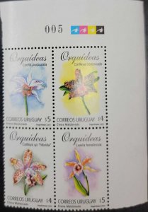 SO) URUGUAY, ORCHIDS, NATURE FLOWERS, WITH CONTROL NUMBER 005, AND LEAF EDGE, MN 