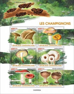 Central Africa - 2023 Mushrooms, Ugly Milk-cap, Fungus - 6 Stamp Sheet CA230502a