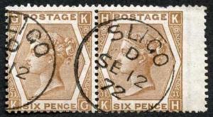 SG122a 6d Chestnut PAIR Plate 11 Wmk Spray cancelled with SUPERB Sligo CDS