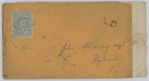 Confederate States 2a Patterson with letter. 2023 Salem, VA with letter-October 1862-Patterson printing-light blue AD