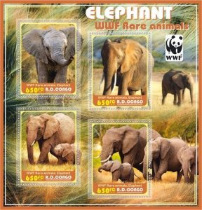 Stamps. Fauna Animals WWF Elephant  1+1 sheets perforated 2021 year Congo