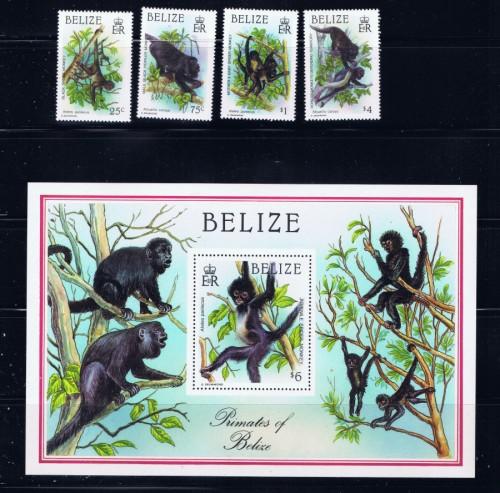 Belize 868-72 NH 1987 Monkeys  set with souvenir sheet